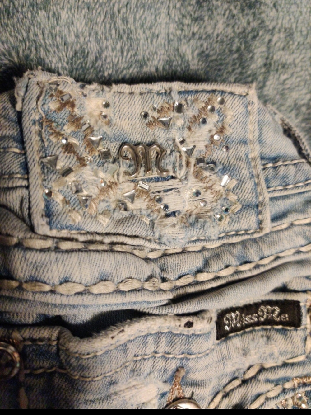 Miss Me Light Blue Distressed Rhinestone Detail Jeans